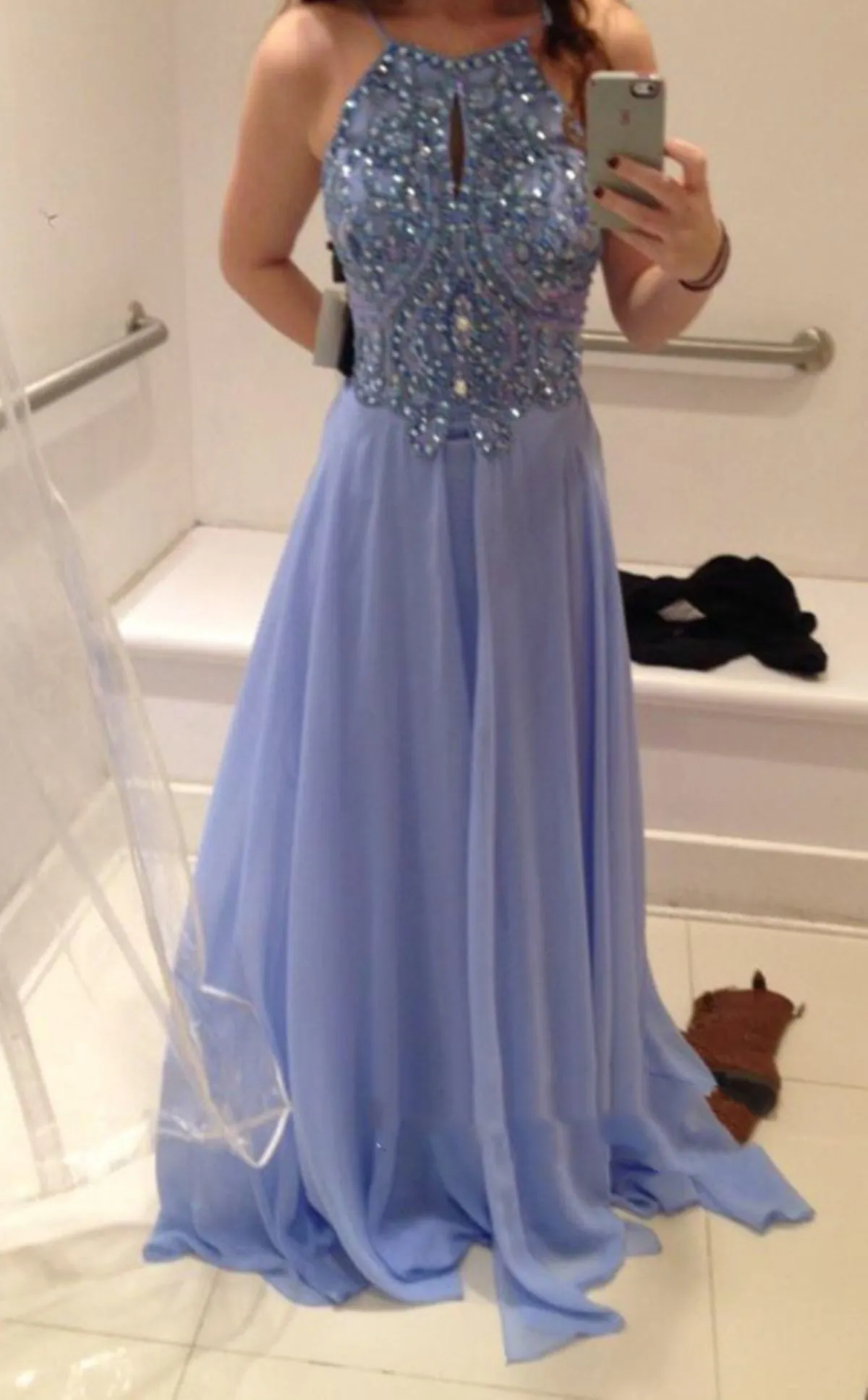 Sexy Spaghetti Straps Beaded Chiffon Long Backless Prom Dress, Long Backless Formal Dress