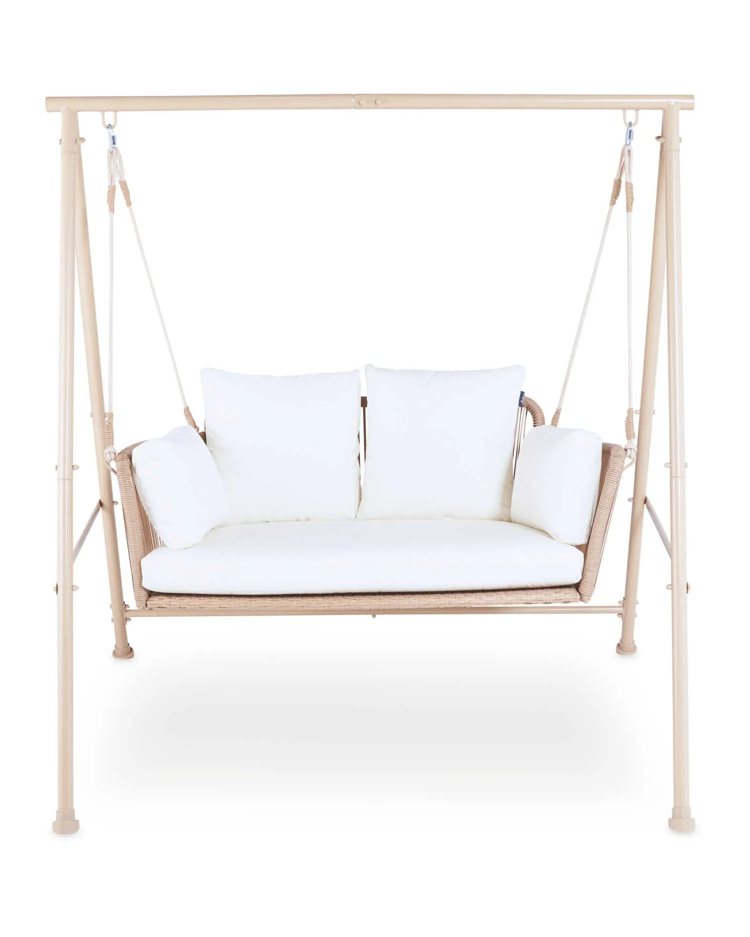 Sirena Double Seater Hanging Swing With Stand For Balcony , Garden Swing (White  Tan)