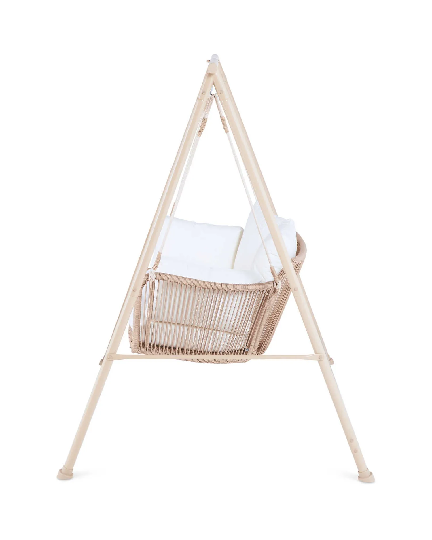 Sirena Double Seater Hanging Swing With Stand For Balcony , Garden Swing (White  Tan)