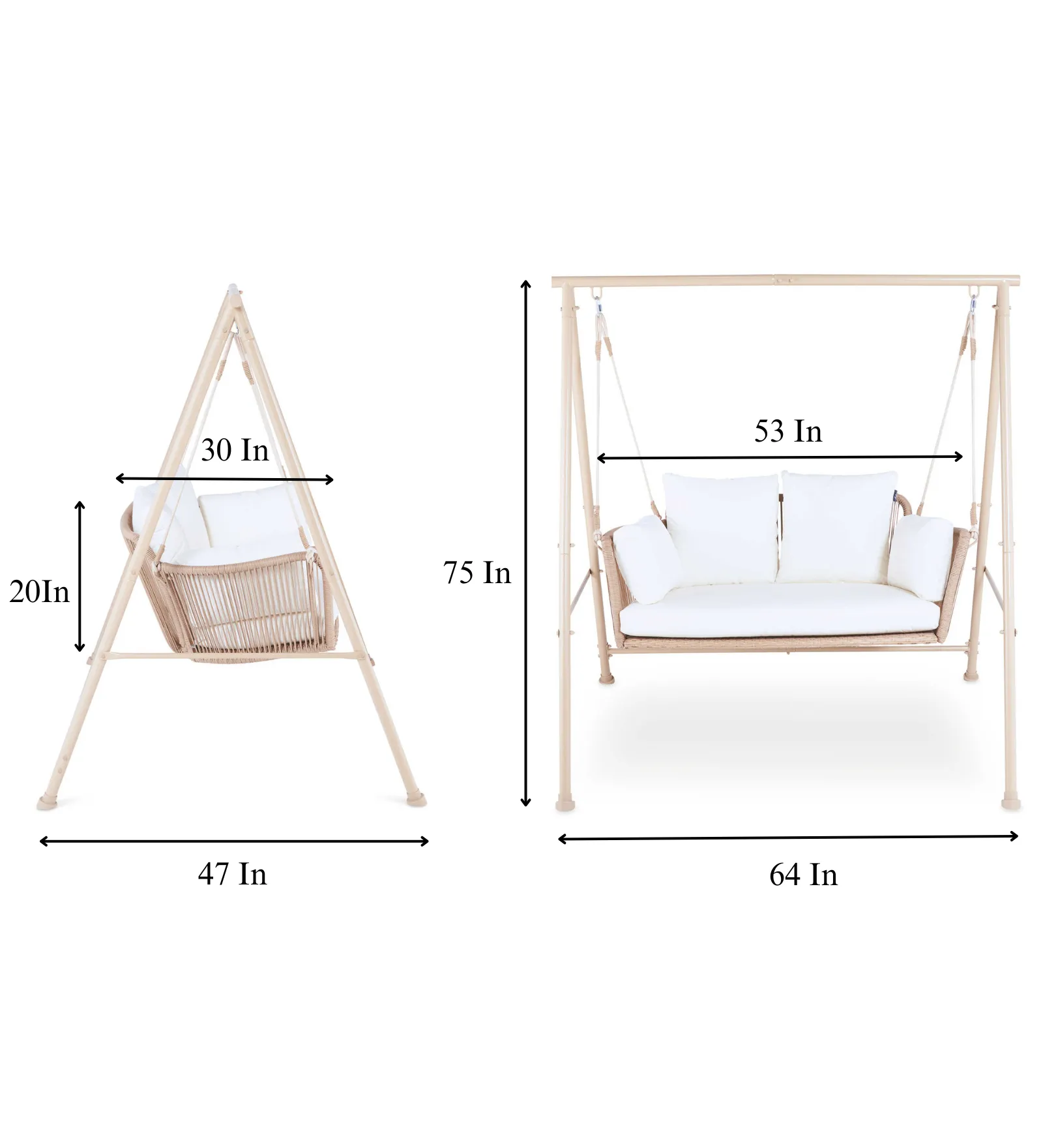 Sirena Double Seater Hanging Swing With Stand For Balcony , Garden Swing (White  Tan)