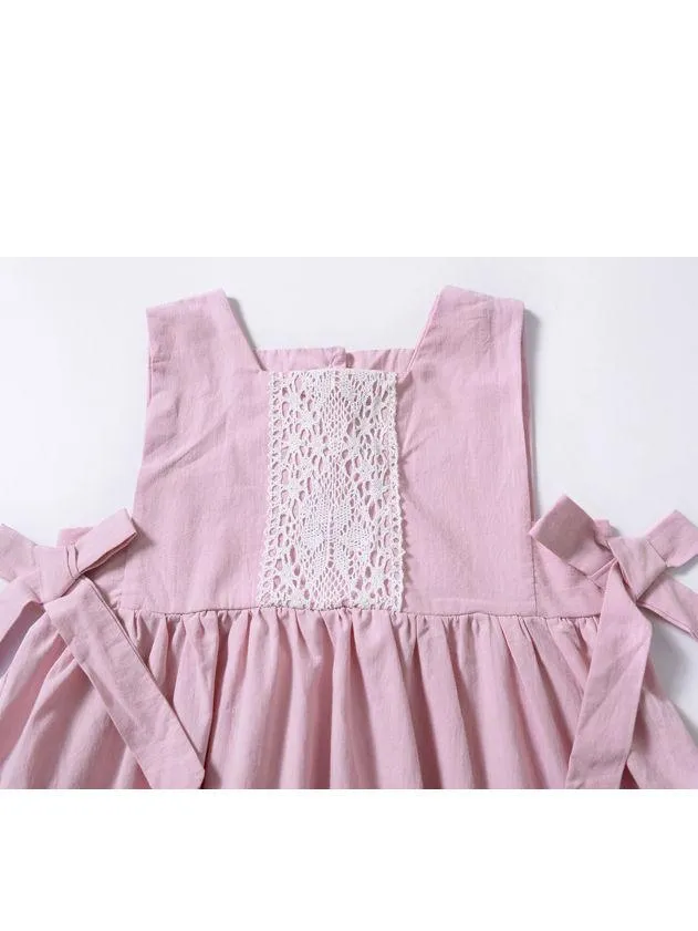 Trendy Bowknot Toddler Girl Pink  Sleeveless Lace Dress