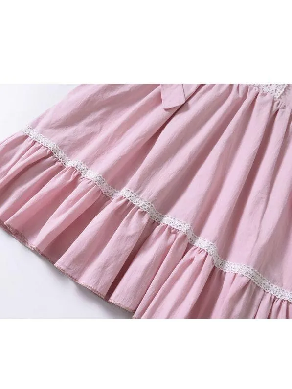 Trendy Bowknot Toddler Girl Pink  Sleeveless Lace Dress