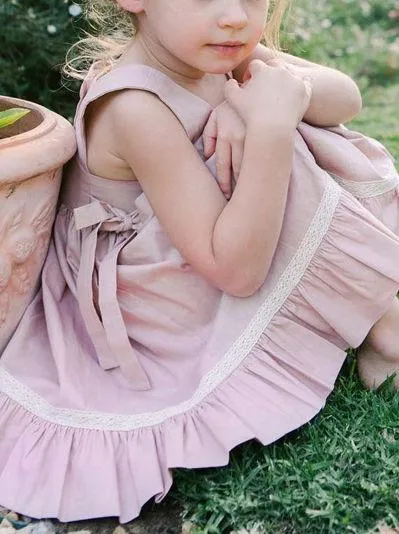 Trendy Bowknot Toddler Girl Pink  Sleeveless Lace Dress