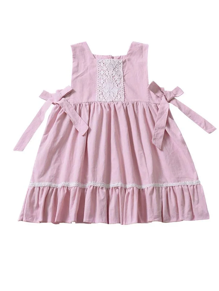 Trendy Bowknot Toddler Girl Pink  Sleeveless Lace Dress