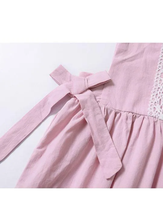 Trendy Bowknot Toddler Girl Pink  Sleeveless Lace Dress