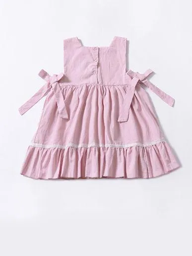 Trendy Bowknot Toddler Girl Pink  Sleeveless Lace Dress