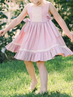 Trendy Bowknot Toddler Girl Pink  Sleeveless Lace Dress