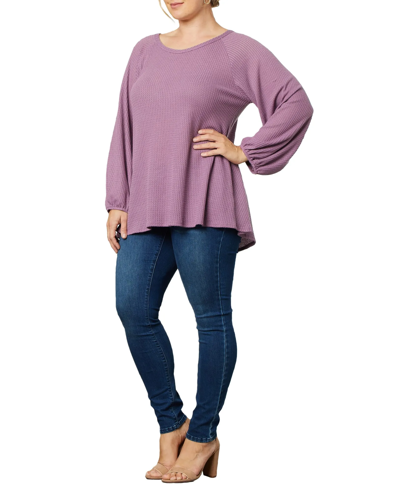 Whimsical Waffle Soft Knit Top | DUSTY LILAC