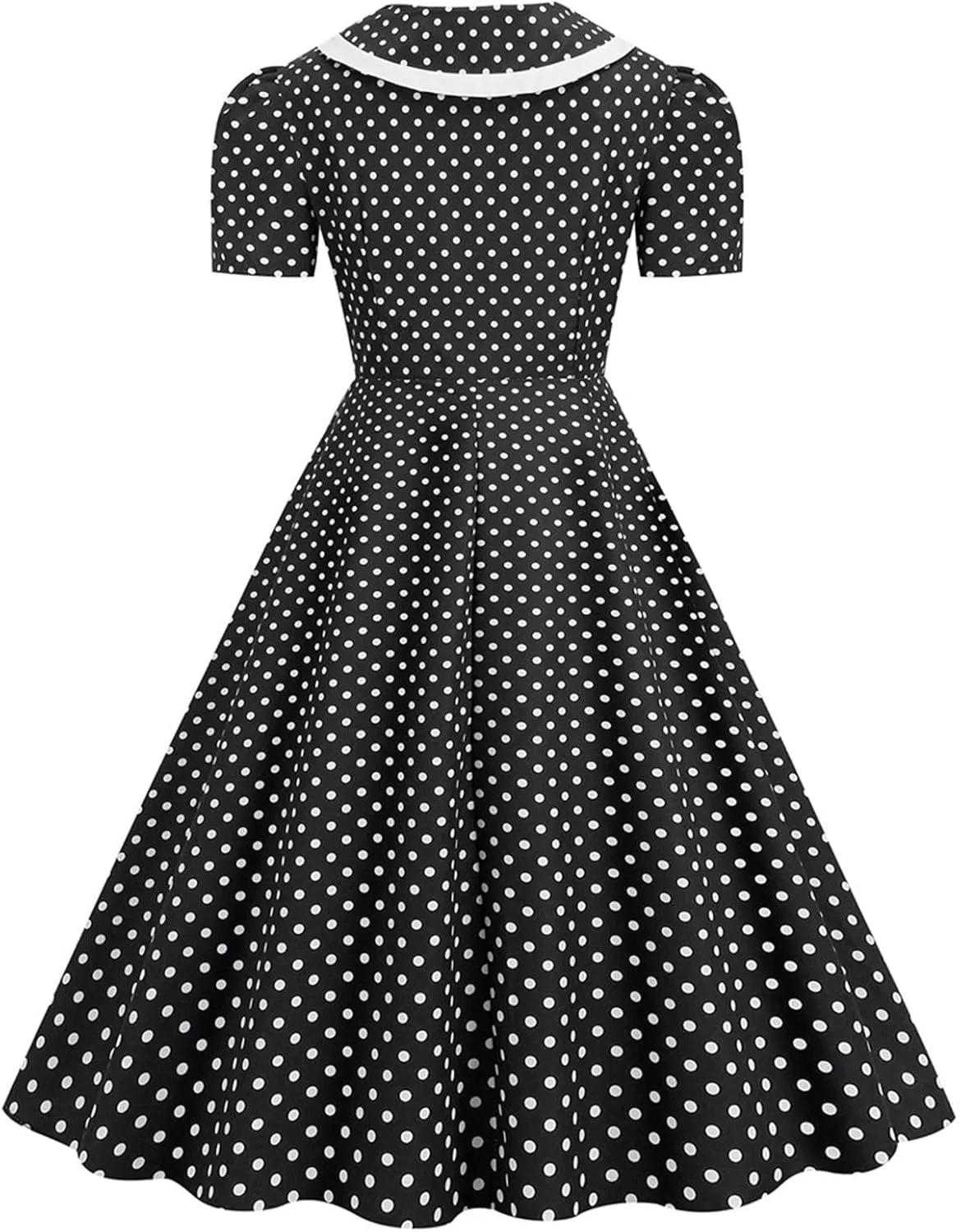 Women's 1950s Vintage Audrey Hepburn Style Cocktail Party Swing Dresses Lapel Short Sleeve Polka Dot Midi Tea Dress