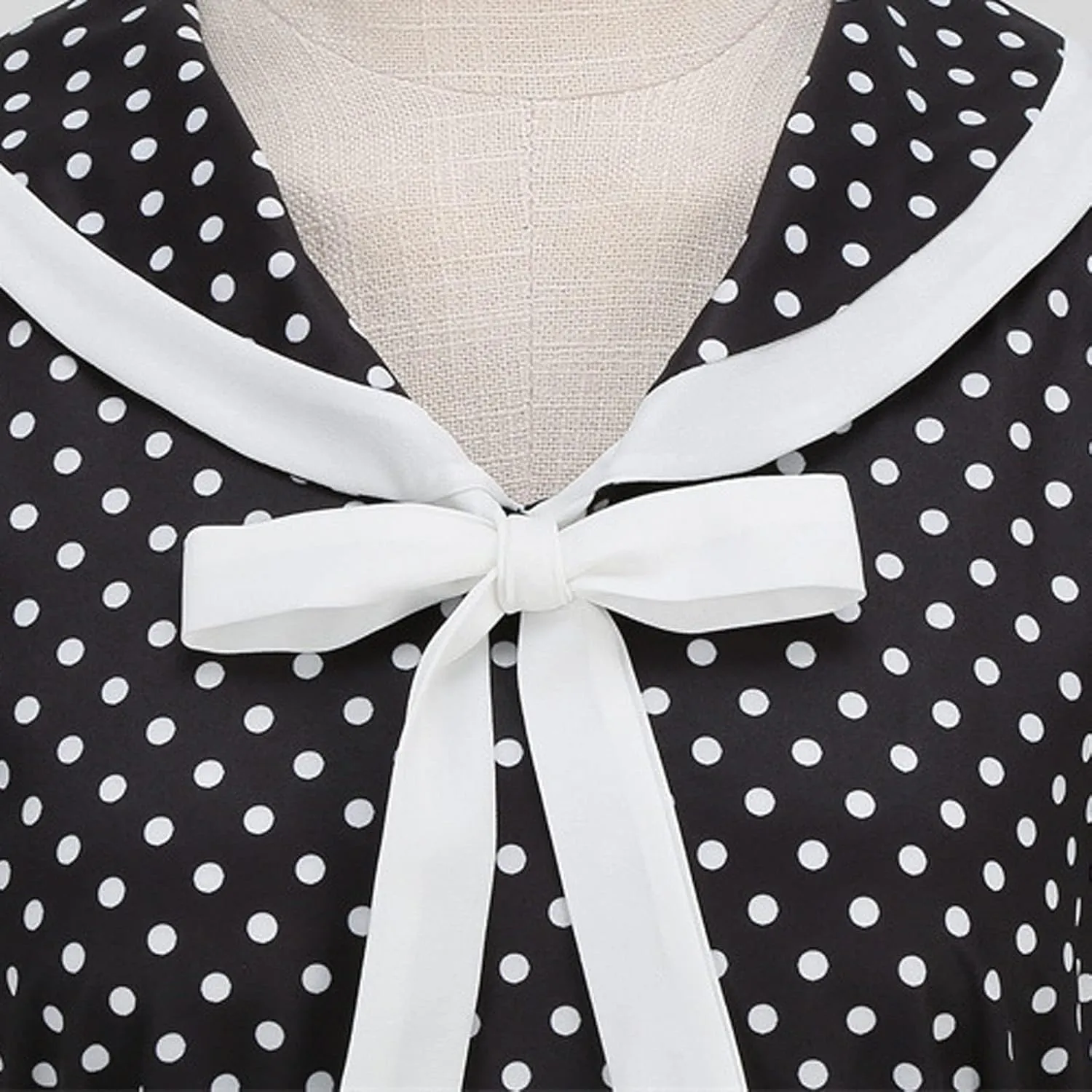Women's 1950s Vintage Audrey Hepburn Style Cocktail Party Swing Dresses Lapel Short Sleeve Polka Dot Midi Tea Dress