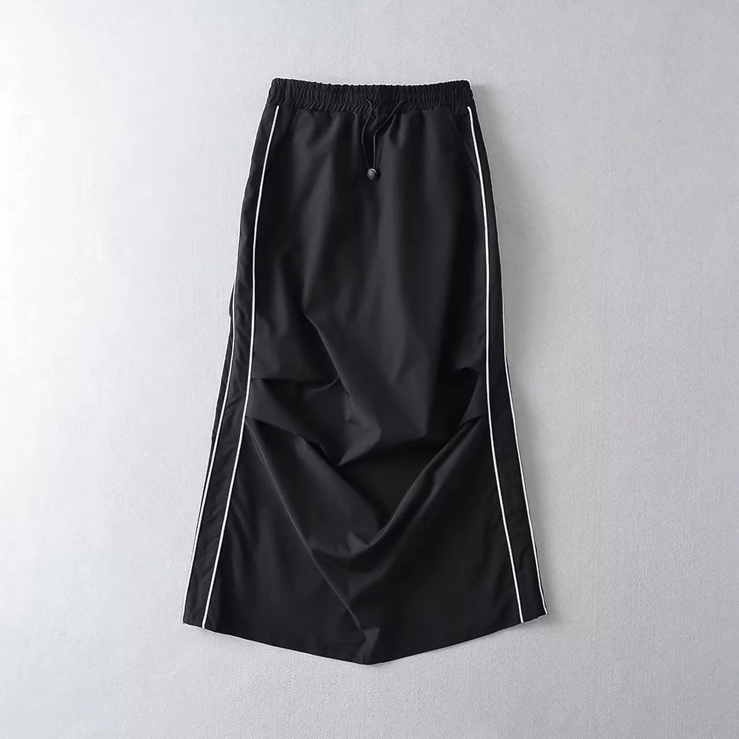 Women's Casual Drawstring Midi Skirts Summer Trendy Elastic High Waist Split Back Pencil Y2k Cargo Skirt with Pocket