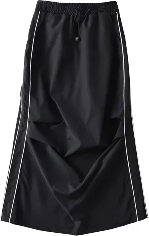 Women's Casual Drawstring Midi Skirts Summer Trendy Elastic High Waist Split Back Pencil Y2k Cargo Skirt with Pocket