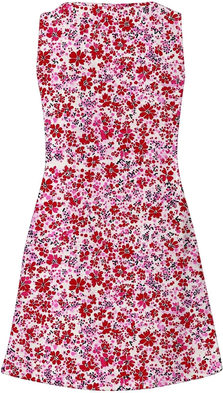Women's Fashion Floral Dress Casual Sleeveless V Neck Loose Summer Sundress Soft Breathable Holiday Beach Dress