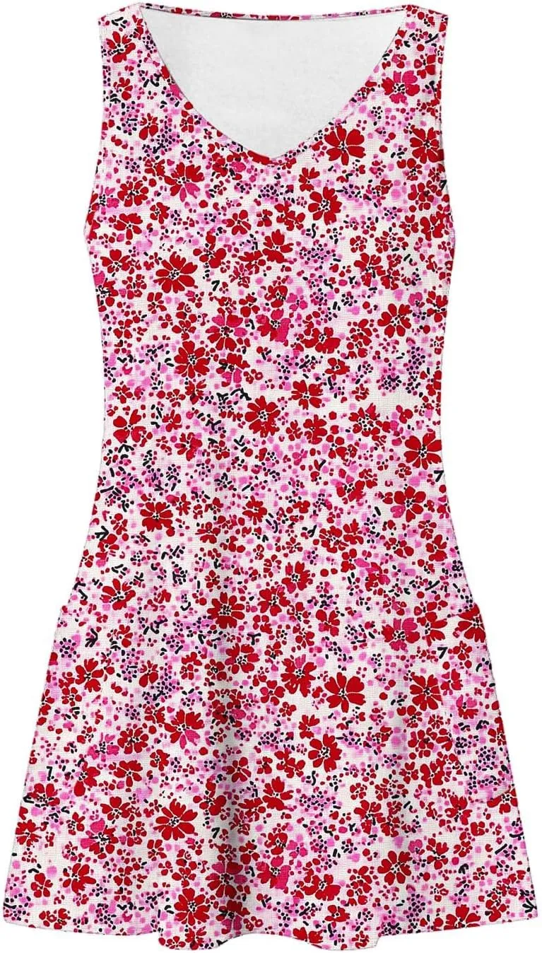 Women's Fashion Floral Dress Casual Sleeveless V Neck Loose Summer Sundress Soft Breathable Holiday Beach Dress