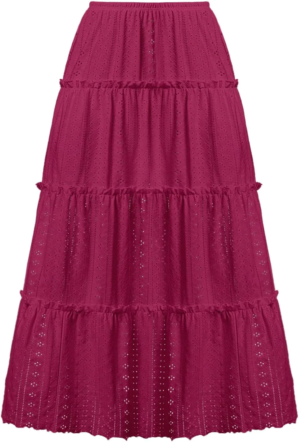 Women's Lace Embroidery Eyelet Maxi Skirt High Elastic Waisted Tiered A-Line Flowy Swing Boho Midi Long Skirts