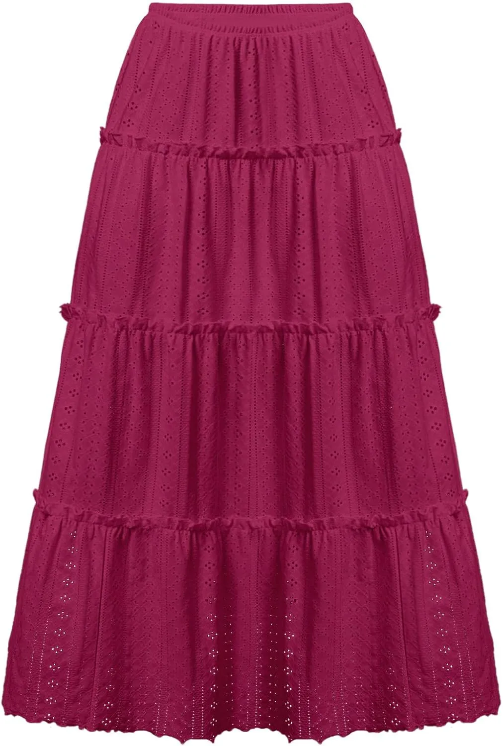 Women's Lace Embroidery Eyelet Maxi Skirt High Elastic Waisted Tiered A-Line Flowy Swing Boho Midi Long Skirts