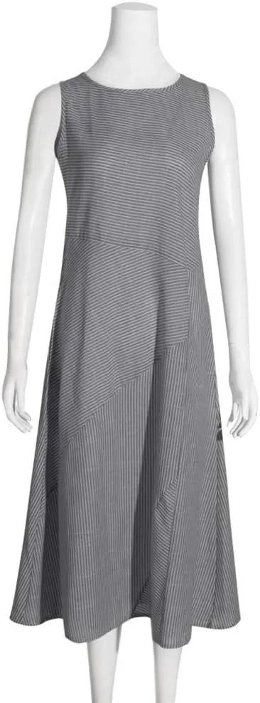 Women's Linen Dresses Sleeveless Crew Neck Striped Long Dress with Pockets 2024, S-2XL